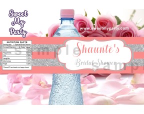 Silver Coral Bridal Shower Water Bottle Labels, Glitter Glossy Bridal Shower water bottle labels,(14)